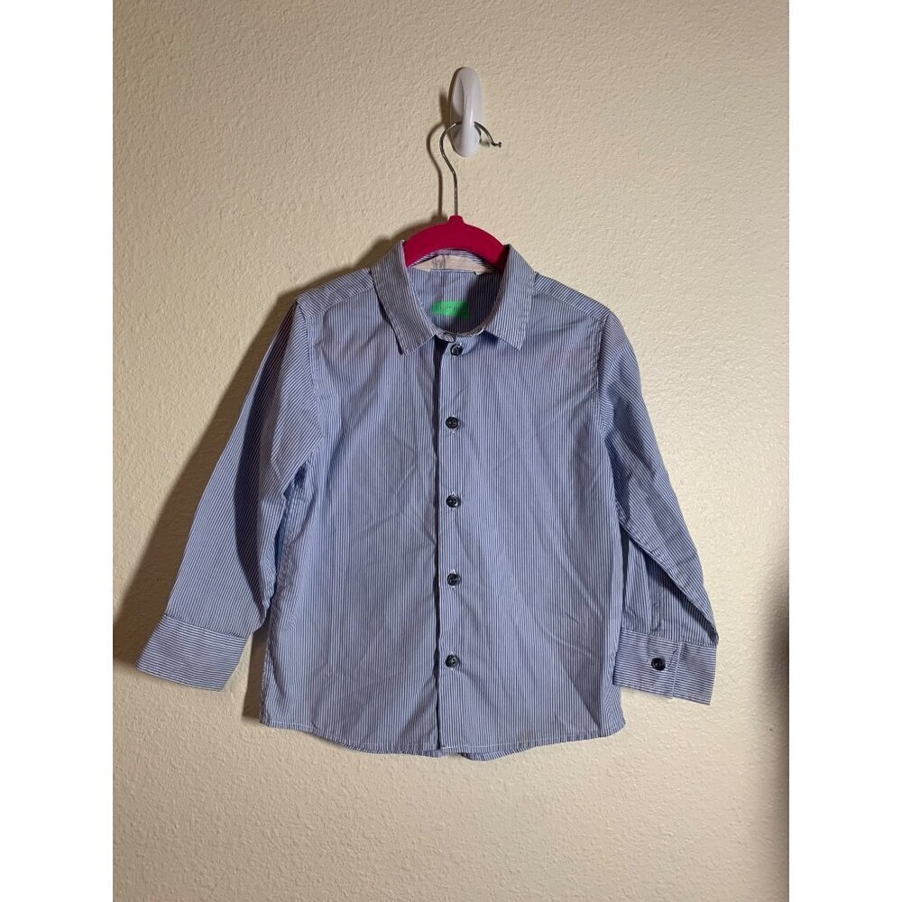 H&M Preppy Button Up Shirt Toddler 2-3 Years Blue Pinstripe I6